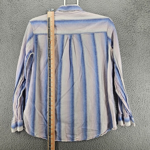 Gap Shirt Women Size Medium Linen Blend 1/2 Button Blue Pink White Striped - M - Picture 10 of 12